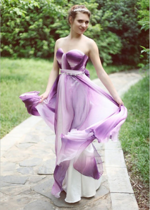 Ombre Ivory Plum Chiffon Long Prom Dress